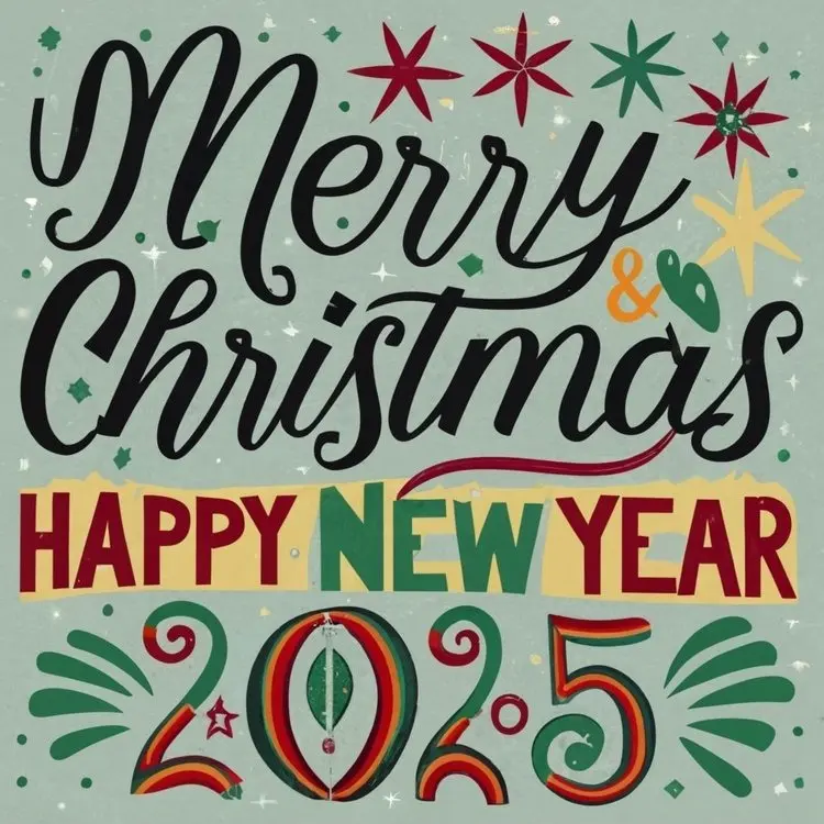 Festive Merry Christmas and Happy New Year 2025 Greeting