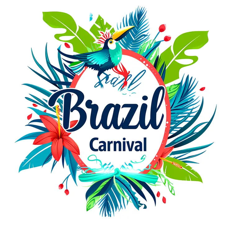 Colorful Brazil Carnival Celebration with Tropical Leaves and Flowers