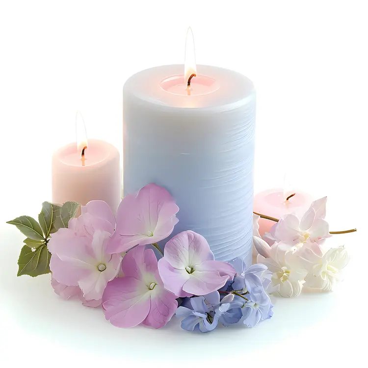 Blue Candle with Flowers