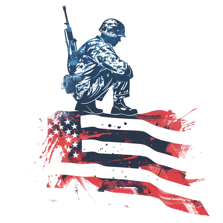 Soldier on American Flag