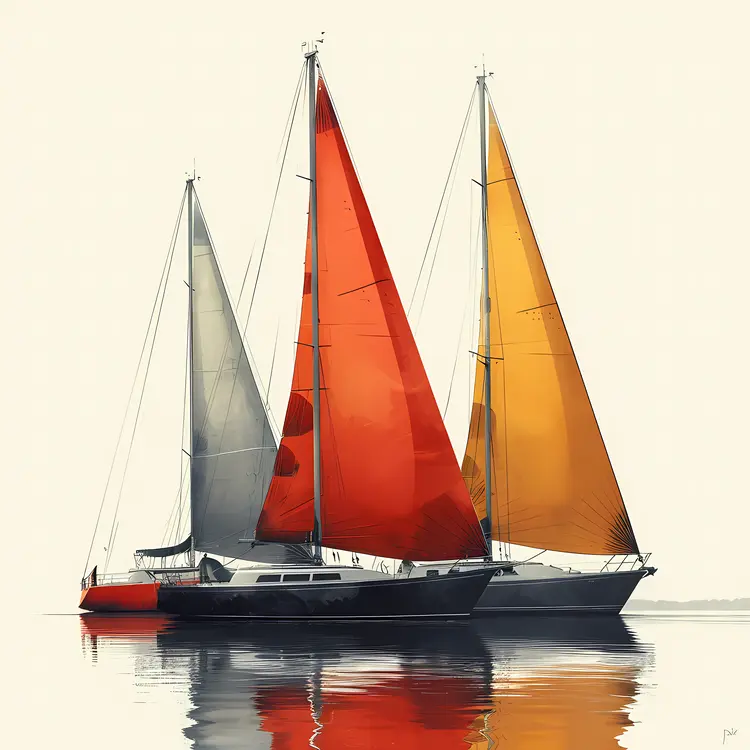 Elegant Sailboats with Colorful Sails