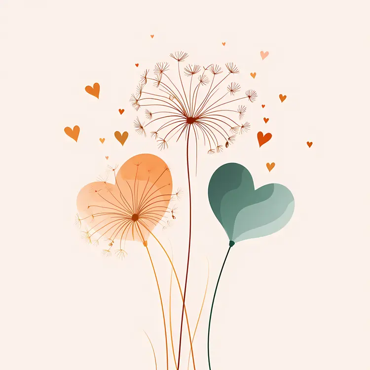 Heart-shaped Dandelions with Orange and Green Colors