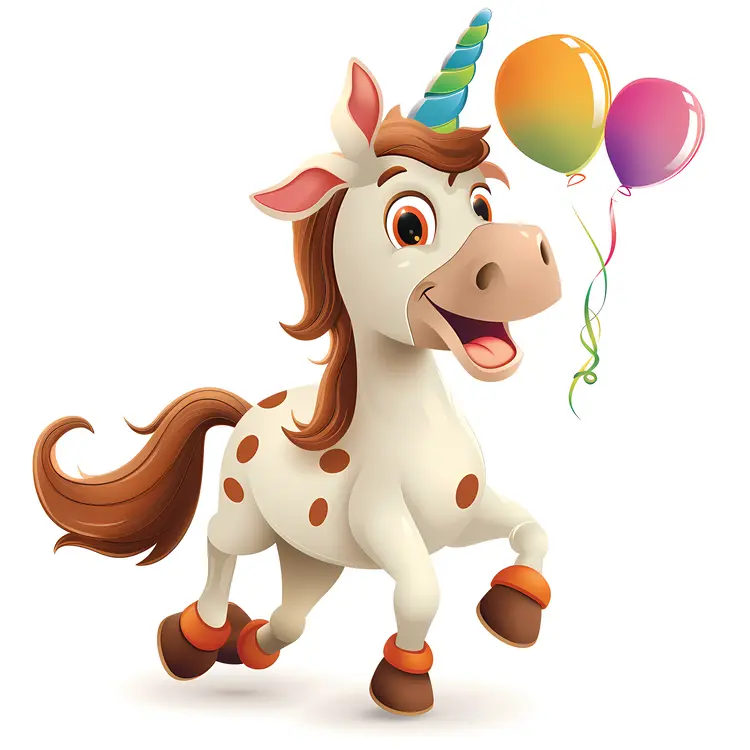 Happy Unicorn with Balloons