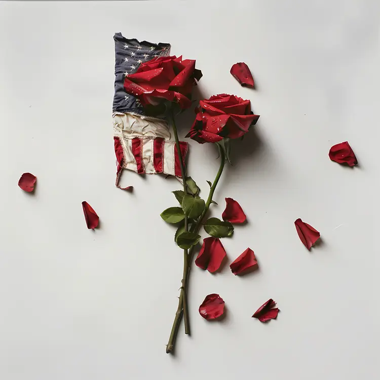Roses with American Flag and Petals