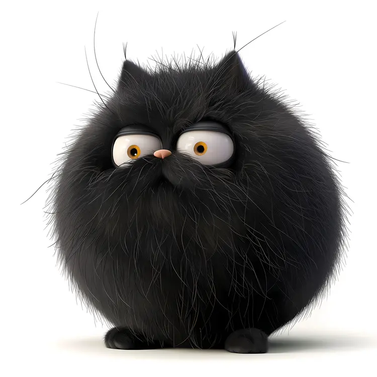 Round Black Cartoon Cat