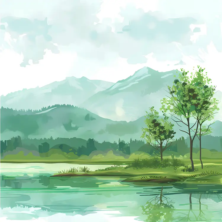 Tranquil Mountain Lake with Scenic View