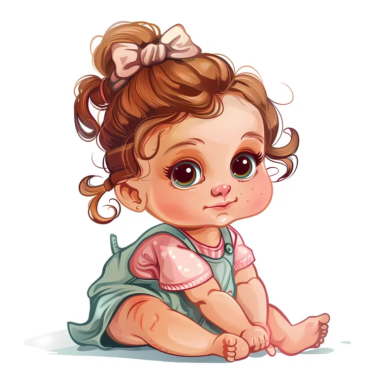 Baby Girl Sitting with Pink Bow