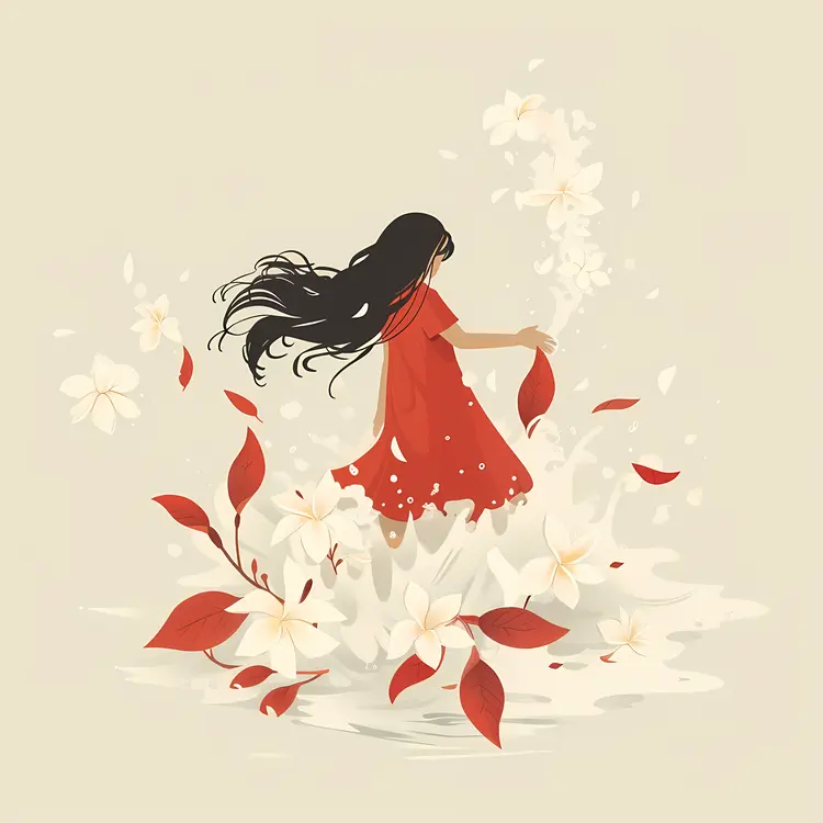 Graceful Girl with Flowers and Water