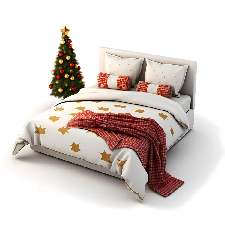 Cozy Bed with Christmas Tree