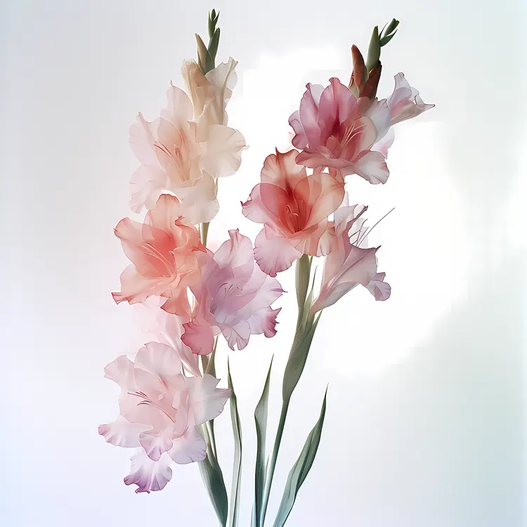 Delicate Pink and Peach Gladiolus Flowers