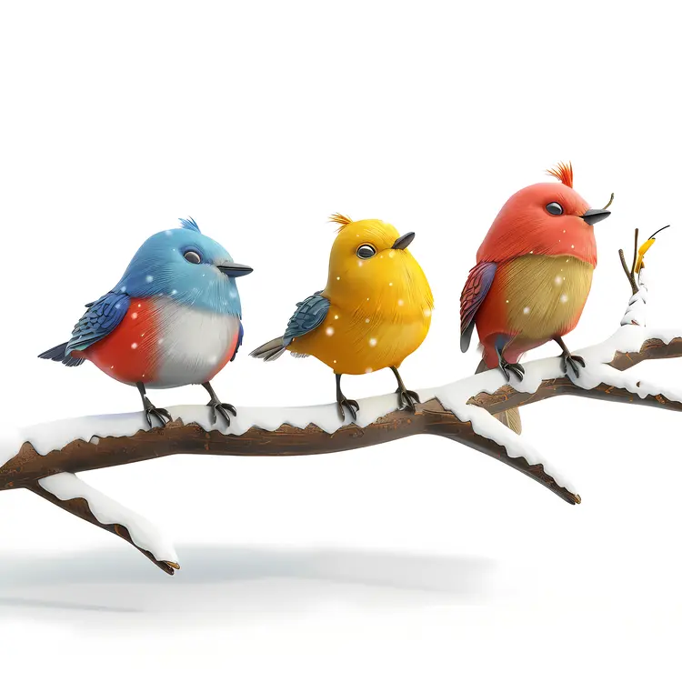 Three Birds on a Snowy Branch
