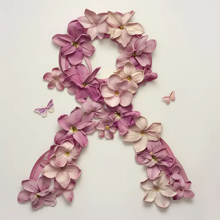 Pink Floral Ribbon for Breast Cancer Awareness