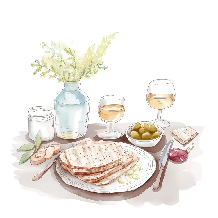 Matzo and Wine with Olives and Herbs for Passover