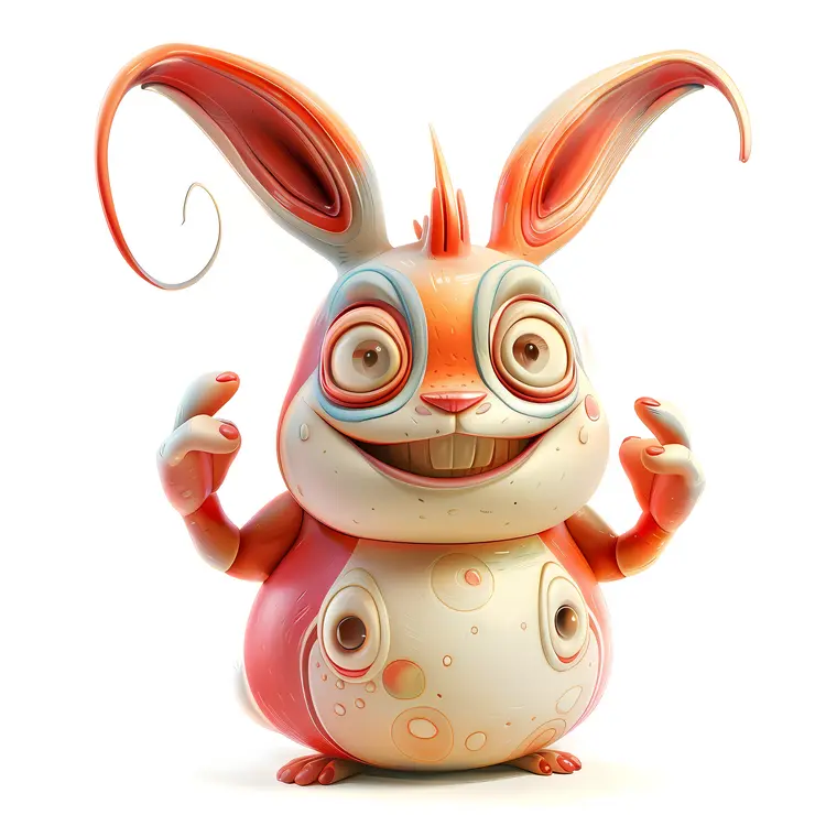 Orange and White Bunny Monster with Big Eyes