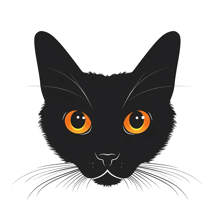 Black Cat Face with Orange Eyes