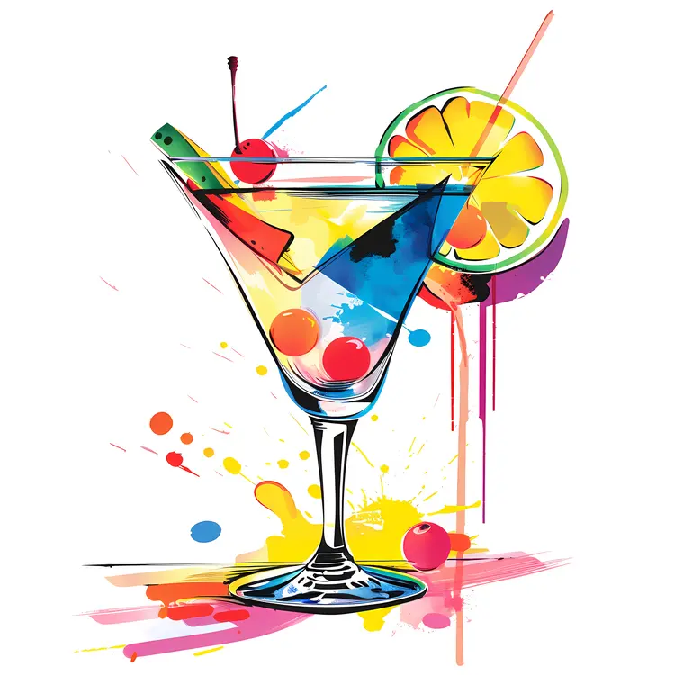 Artistic Colorful Cocktail with Lemon and Cherry