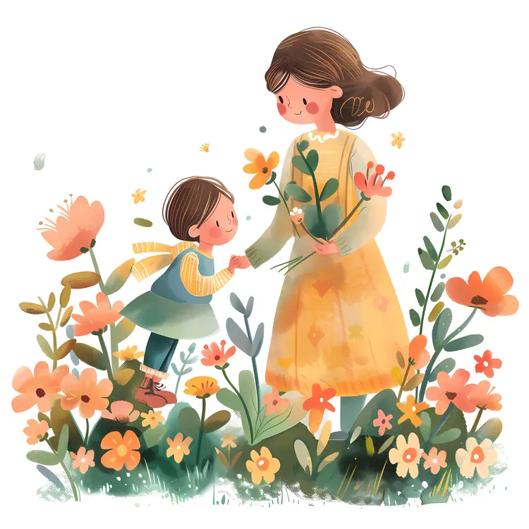 Mother and Child in a Flower Garden