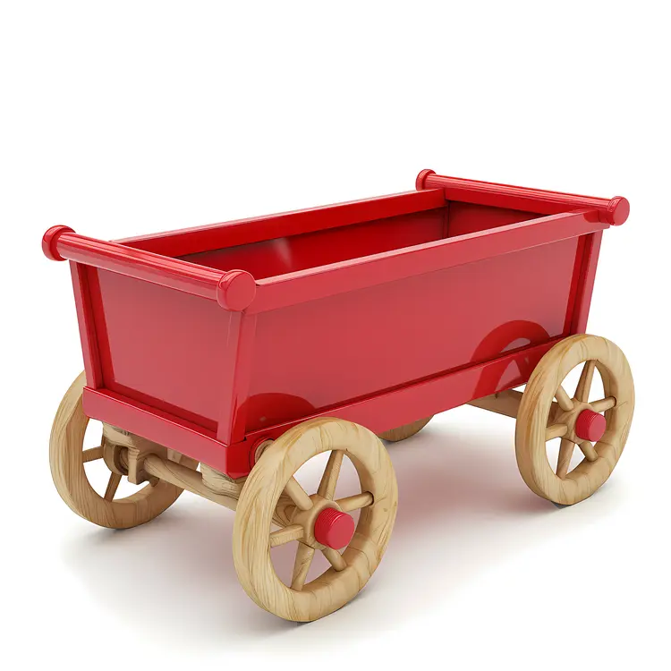 Red Wooden Wagon with Wheels