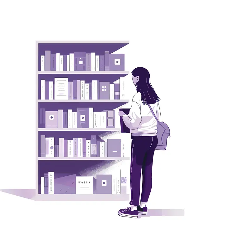 Girl Reading Books in Library