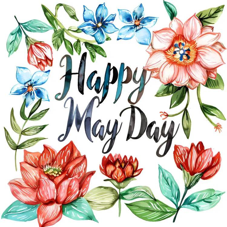 Happy May Day with Colorful Flowers