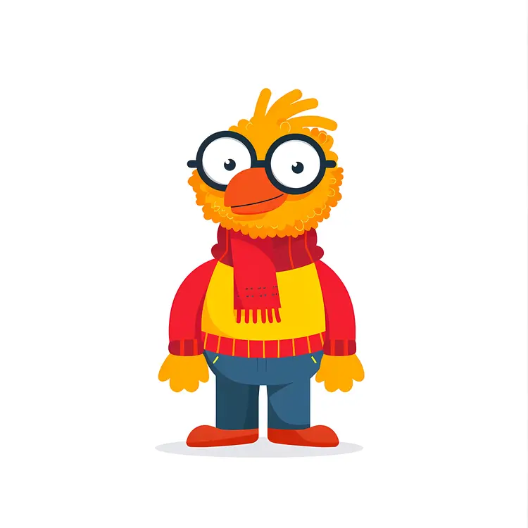Cartoon Bird with Glasses and Scarf