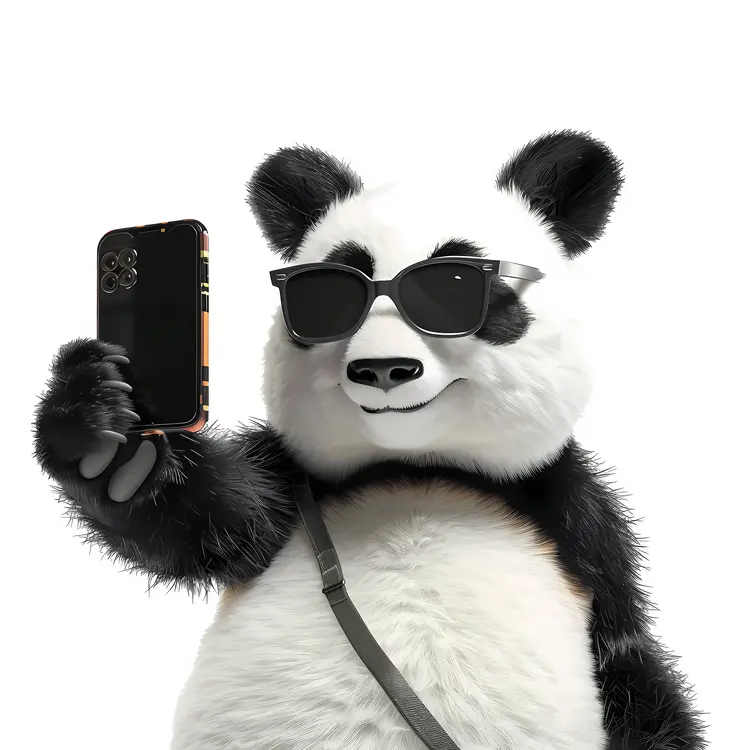 Cool Panda Taking a Selfie with Smartphone