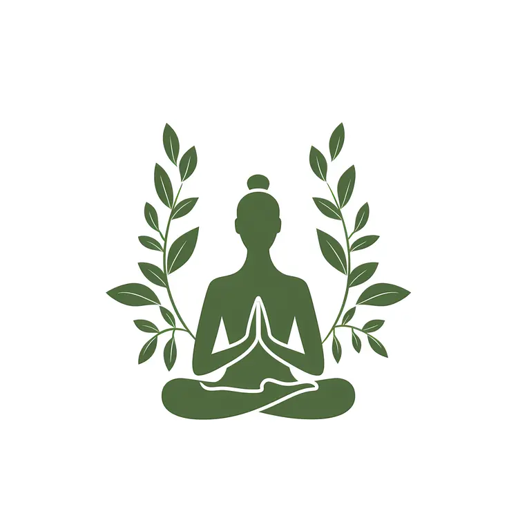 Green Meditating Person with Leaves