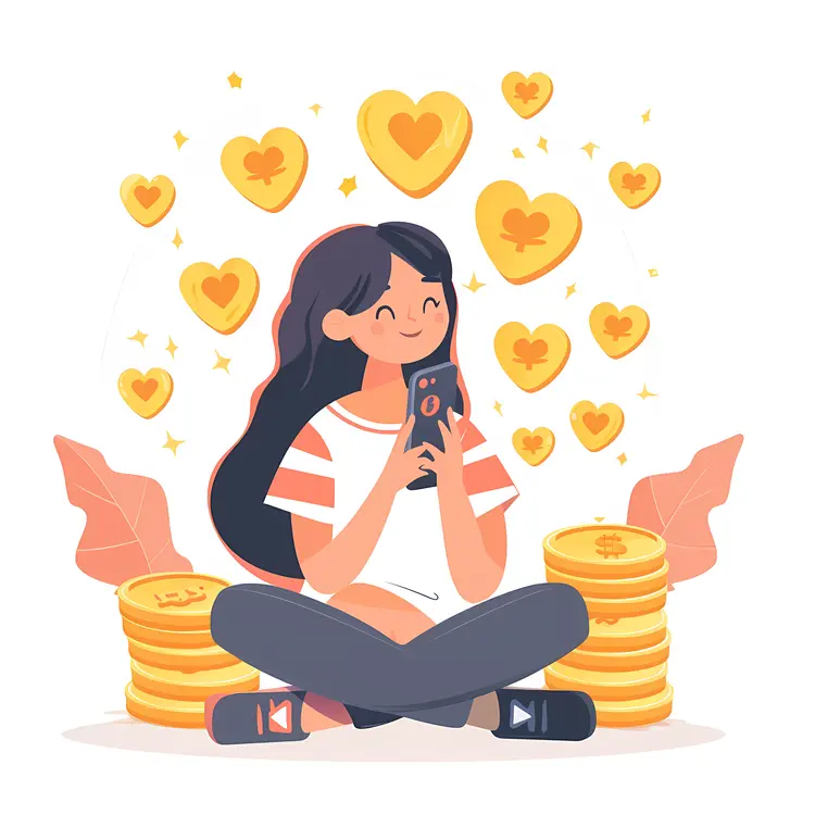 Happy Girl with Phone and Hearts