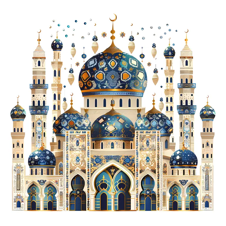 Blue and Gold Ornate Mosque Illustration
