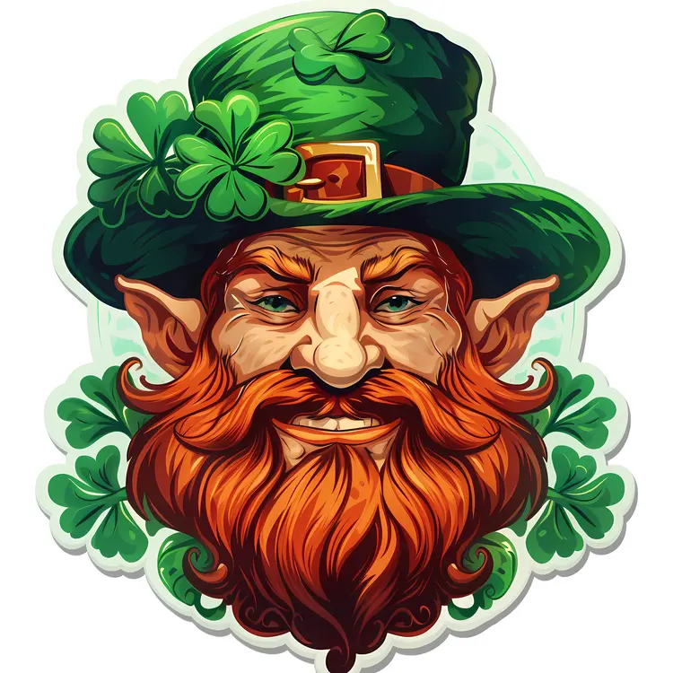 Smiling Leprechaun with Shamrocks