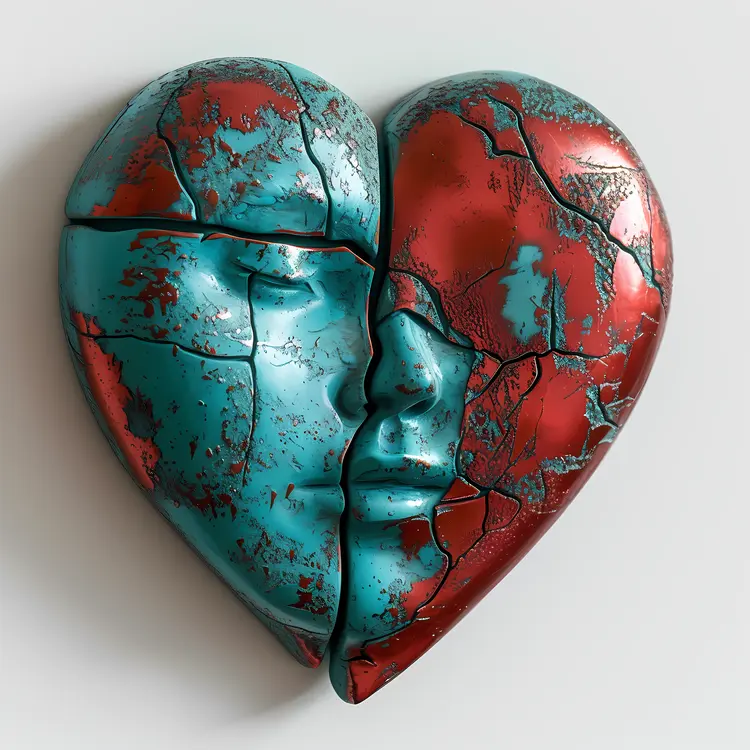 Cracked Heart with Faces in Artistic Style