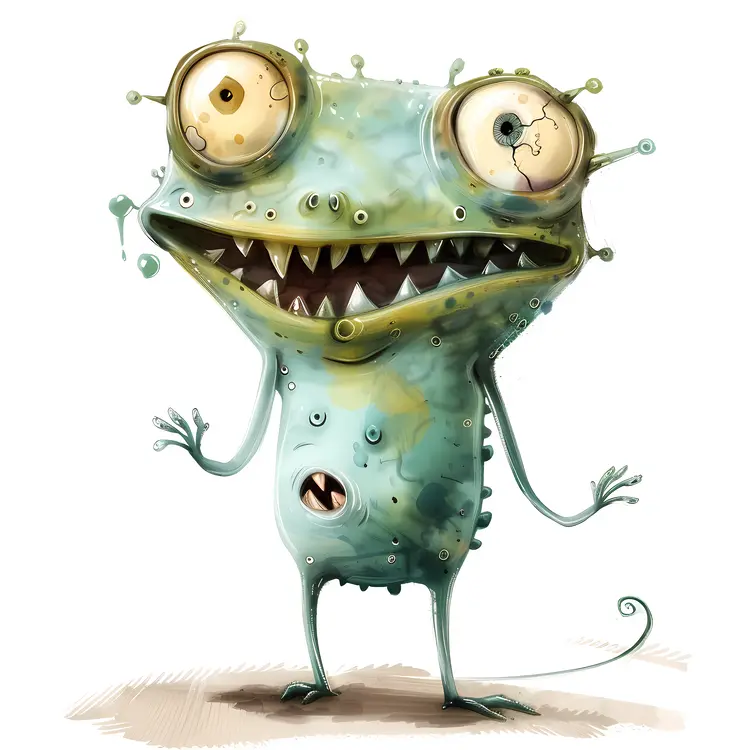 Green Monster with Big Eyes and Teeth