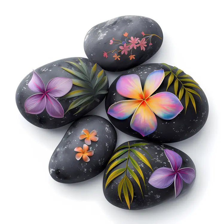 Artistic Decorated Stones with Flowers