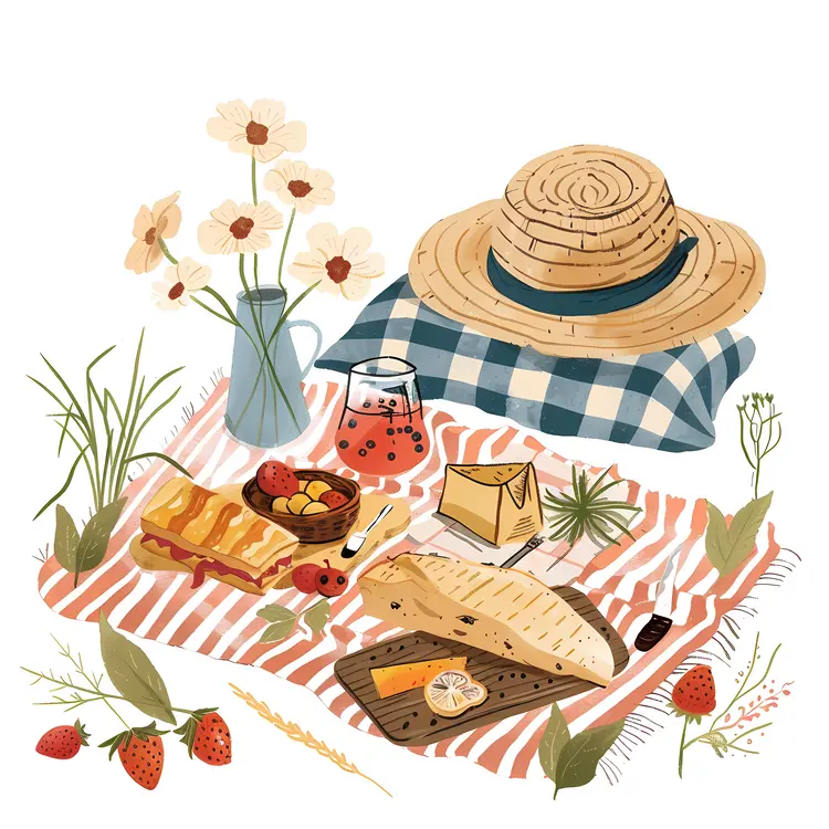 Picnic with Hat and Flowers
