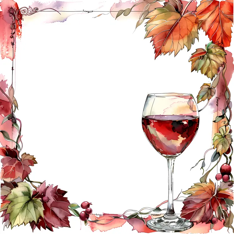 Wine Glass with Autumn Leaves Frame