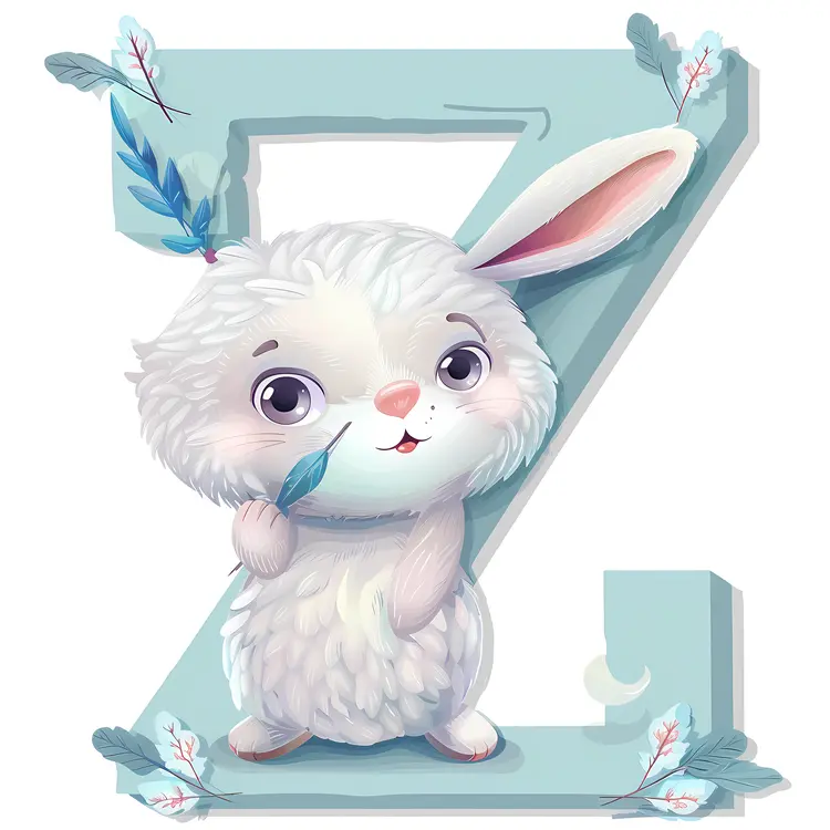 Letter Z with Adorable Bunny and Leaves