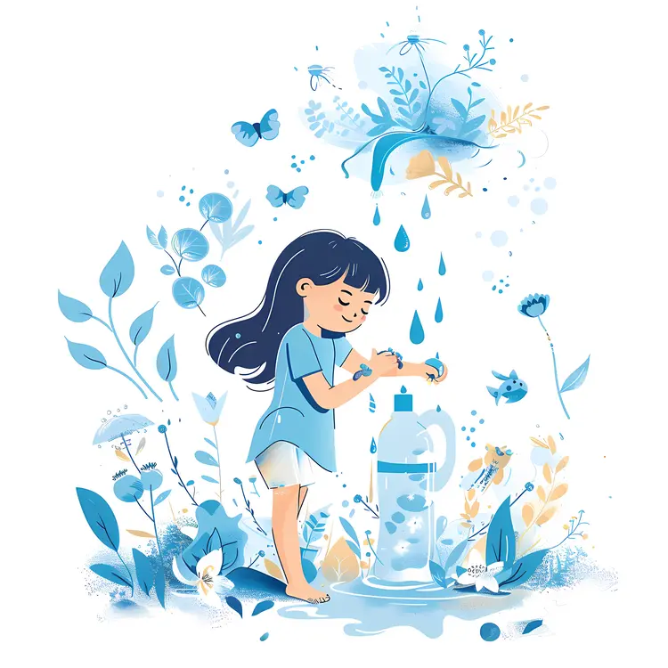 Girl Filling Water Bottle in Nature