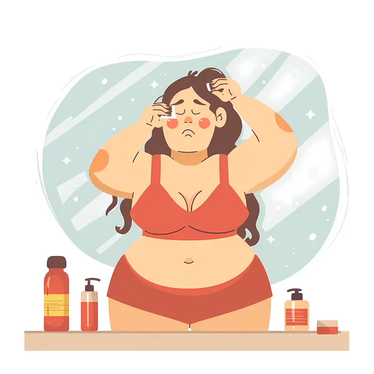 Woman with Skin Issues and Skincare Products