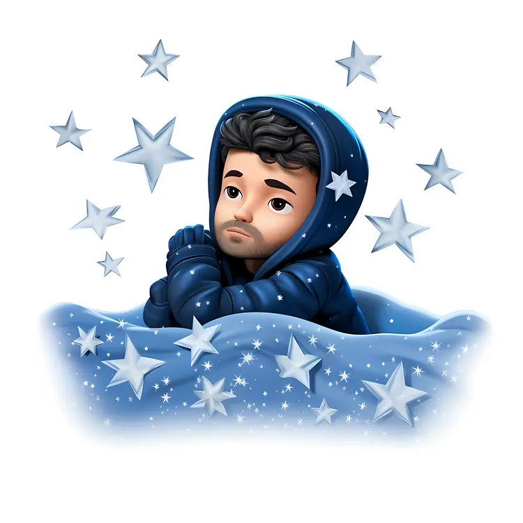 Dreamy Boy in Blue Hoodie with Stars