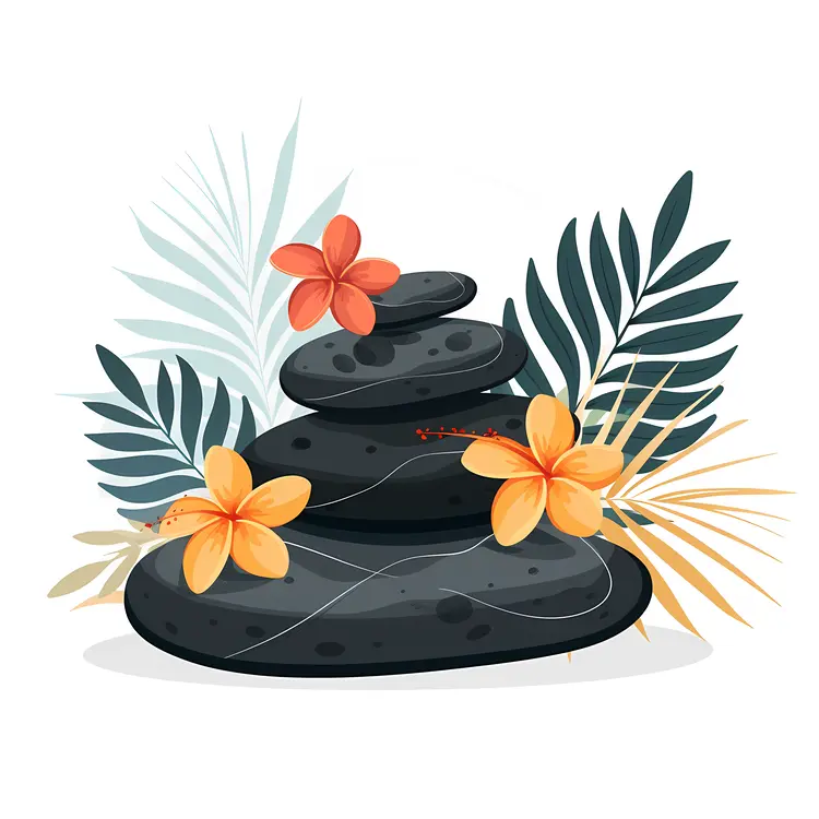 Stacked Stones with Orange and Red Flowers