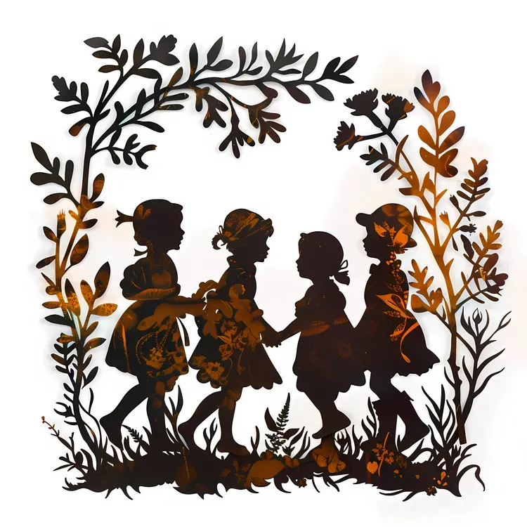 Silhouette of Children Playing in Nature