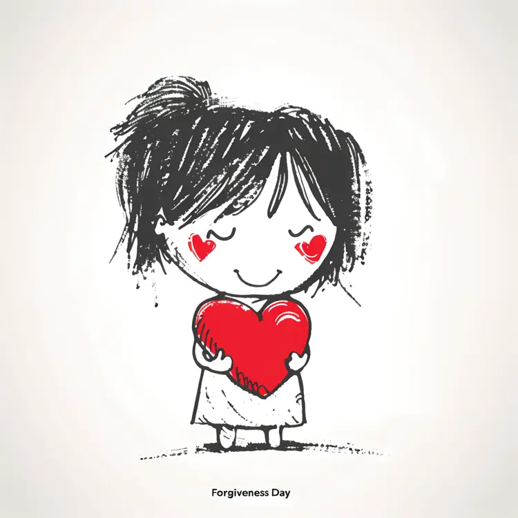 Happy Girl Holding Heart for Forgiveness Day
