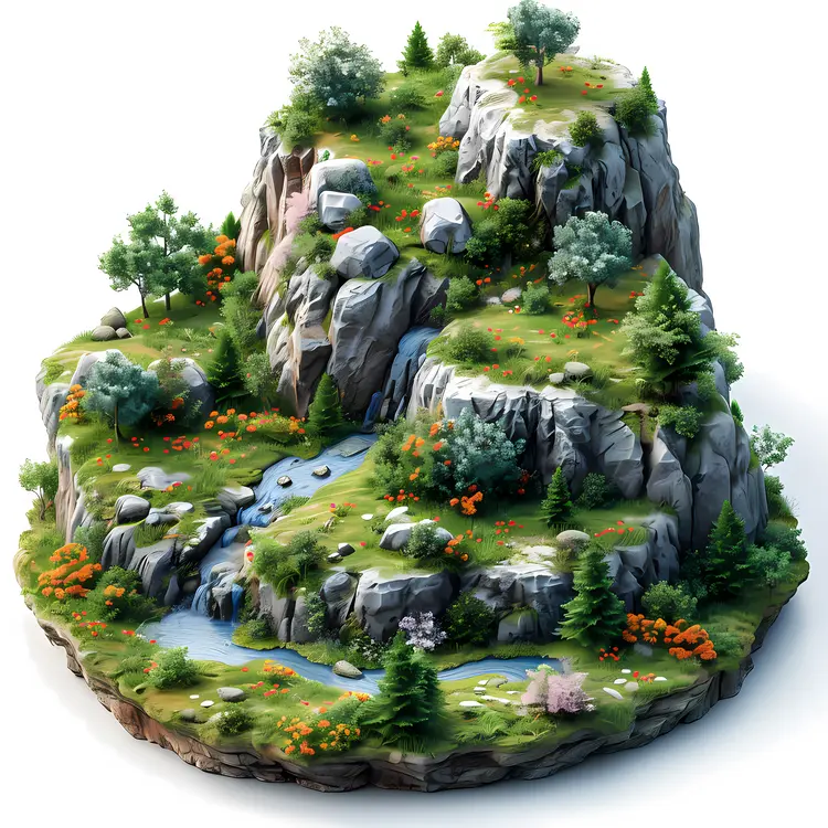Scenic Mountain Landscape with Flowing Stream