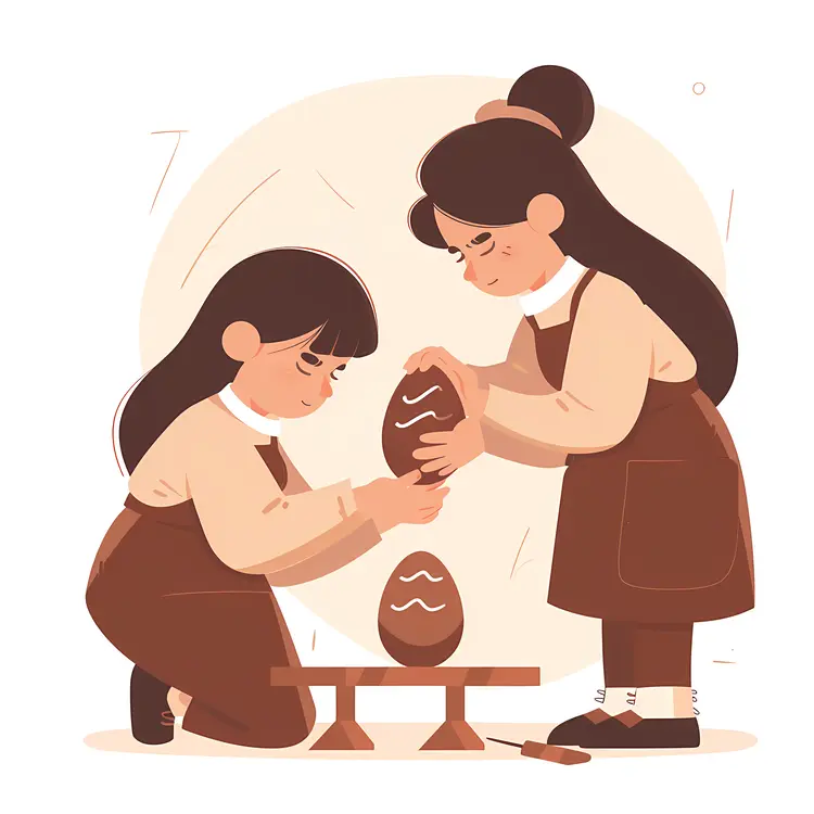 Children Painting Eggs Illustration