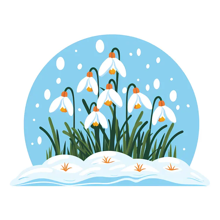 Snowdrops in Snowy Landscape