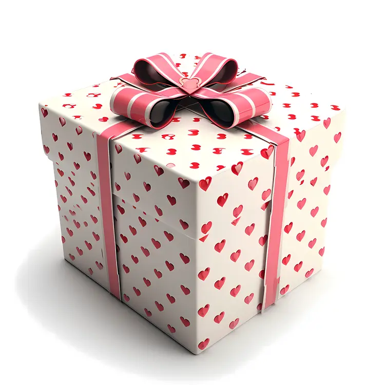 Heart-patterned Gift Box with Pink Ribbon