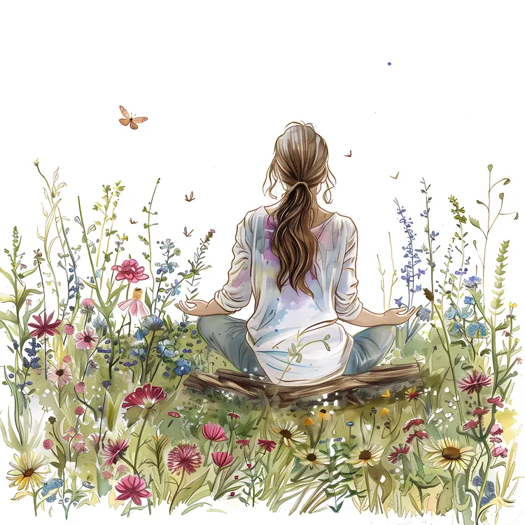 Woman Meditating in a Flower Field