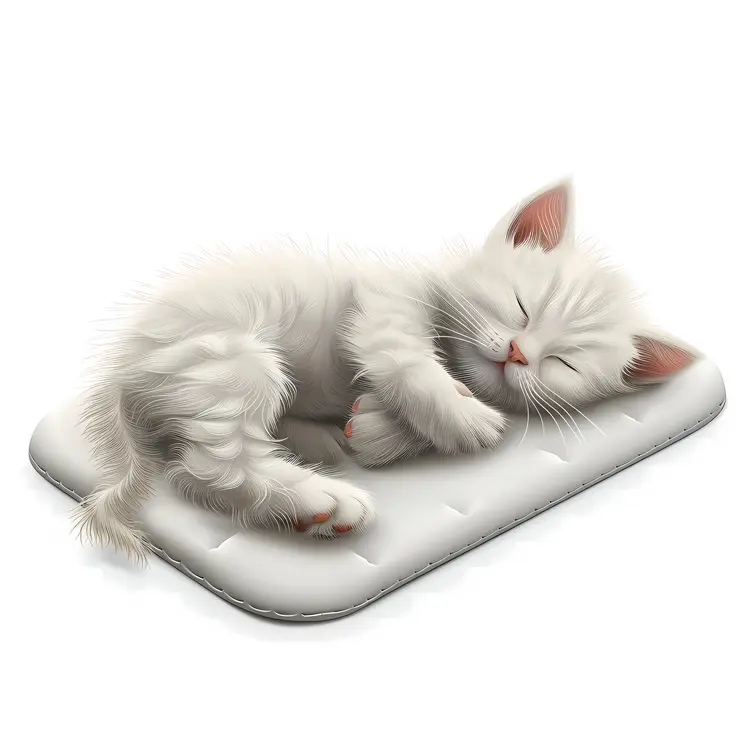 White Kitten Sleeping on a Cushion