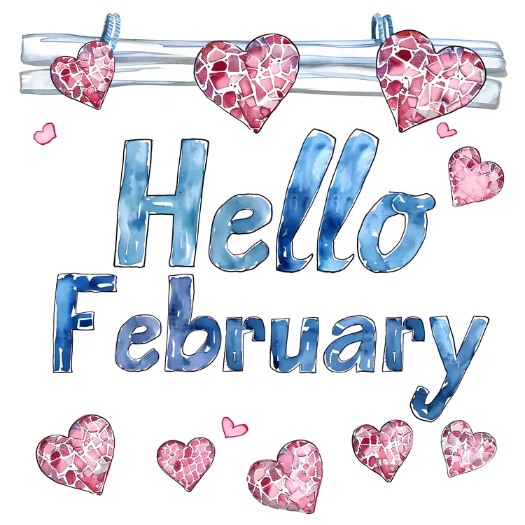 Heart Mosaic Hello February Greeting Card