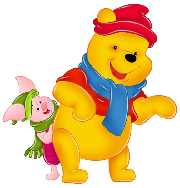 Yellow Bear and Piglet in Winter Clothes